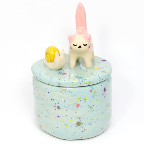 Ceramic Snail Cat Container with Lid #2408