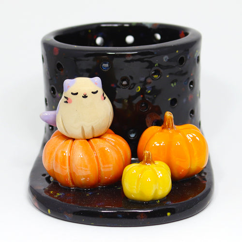 Ceramic Pumpkin Cat Tea Light Holder #2409