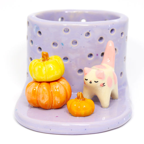 Ceramic Pumpkin Cat Tea Light Holder #2410