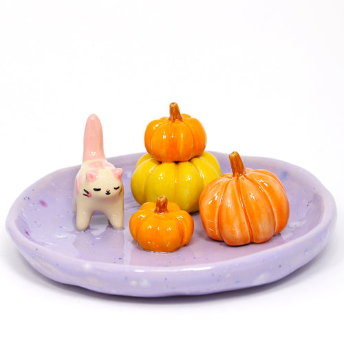 Ceramic Pumpkin Cat Trinket Dish #2412