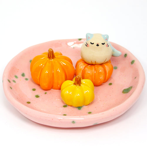 Ceramic Pumpkin Cat Trinket Dish #2413