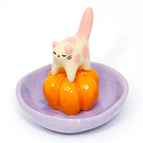 Ceramic Pumpkin Cat Trinket Dish #2414