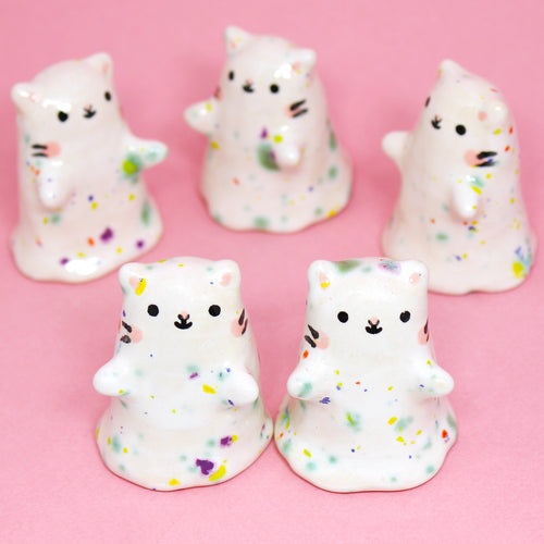 Ceramic Mini Ghost Cat Figurine - #2435-2439