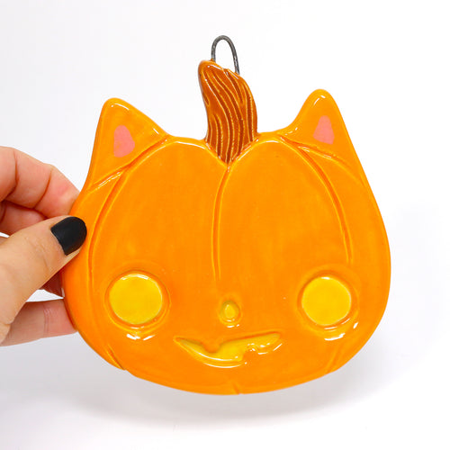 Ceramic Pumpkin Cat Wall Hanging #2477