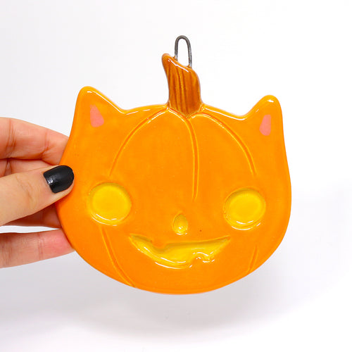 Ceramic Pumpkin Cat Wall Hanging #2479