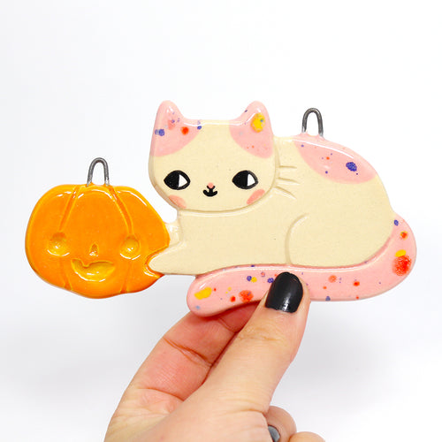 Ceramic Pumpkin Cat Wall Hanging #2481