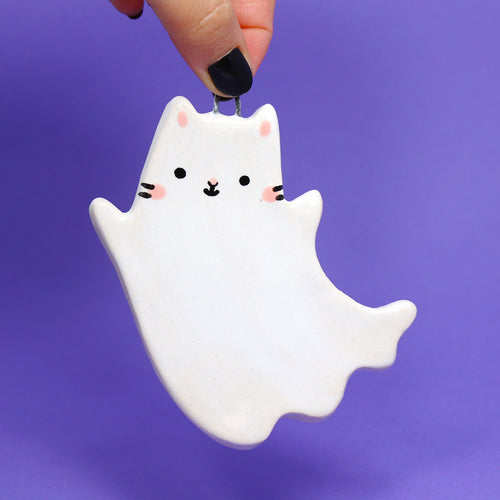 Ceramic Ghost Cat Wall Hanging #2485