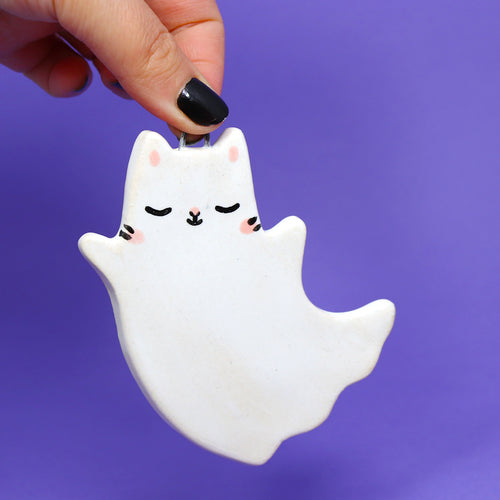 Ceramic Ghost Cat Wall Hanging #2486