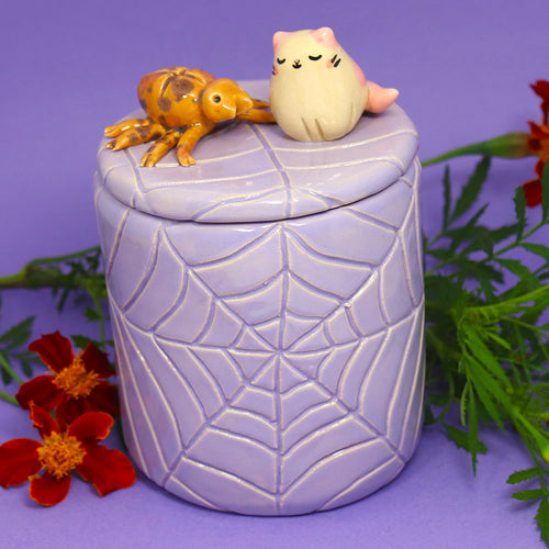 Ceramic Spider Cat Container with Lid #2406