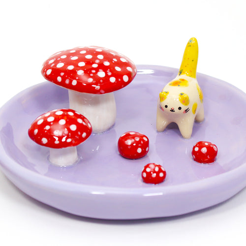 Ceramic Mushroom Kitty Trinket Dish #2594