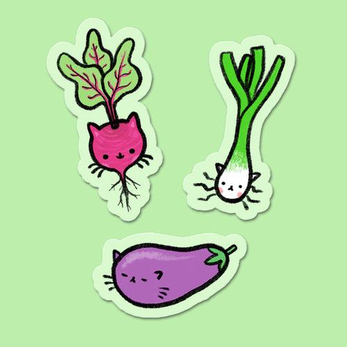 Vegetable Cats Set of 3 Mini Magnets